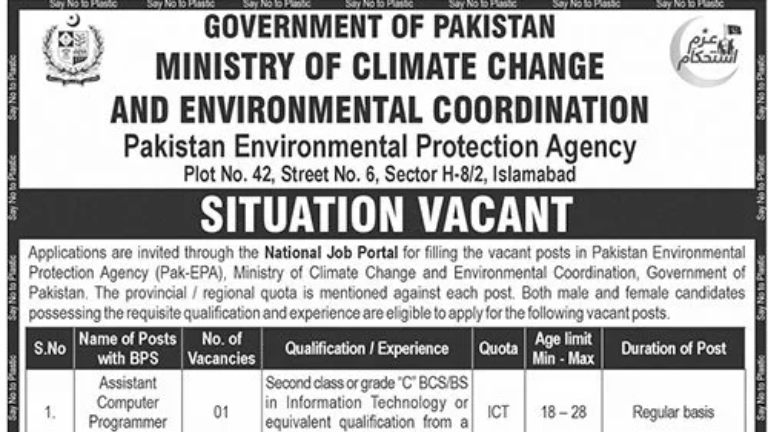 Ministry of Climate Change Jobs 2024 Online Apply Last Date