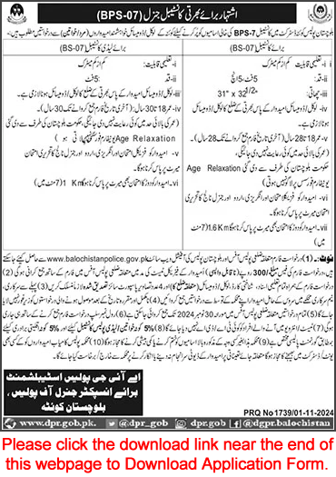 Balochistan Police New Jobs 2024