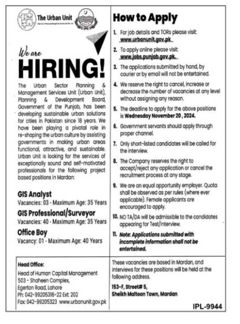 The Urban Unit Jobs 2024 Latest Advertisement